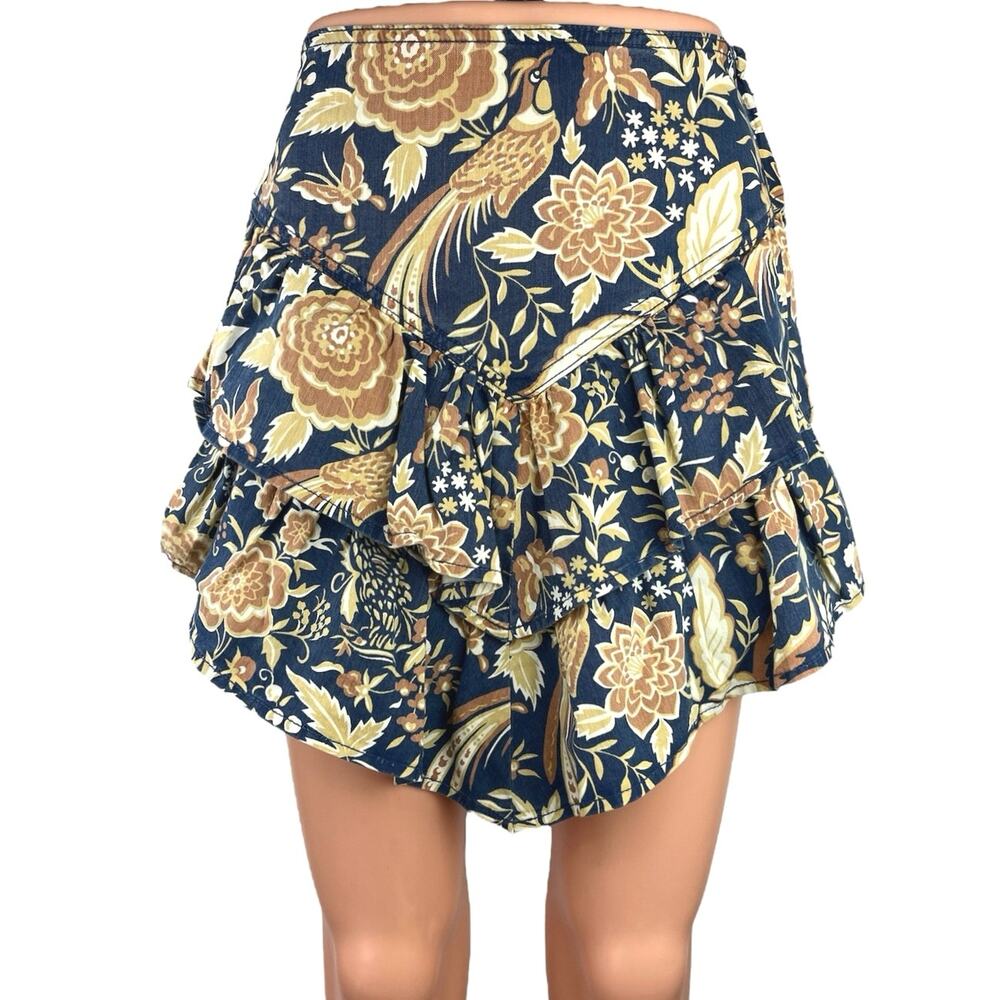 Mother Women's Multicolor Floral Print Ruffle Zipper Asymmetric Mini Skirt Sz XS